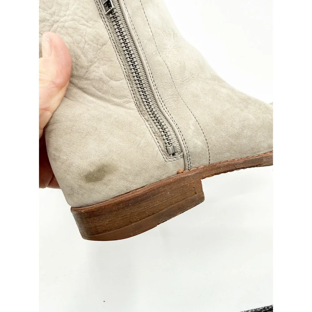 Frye Natalie Double Zip Grey Leather Ankle Boots Womens 7.5 B